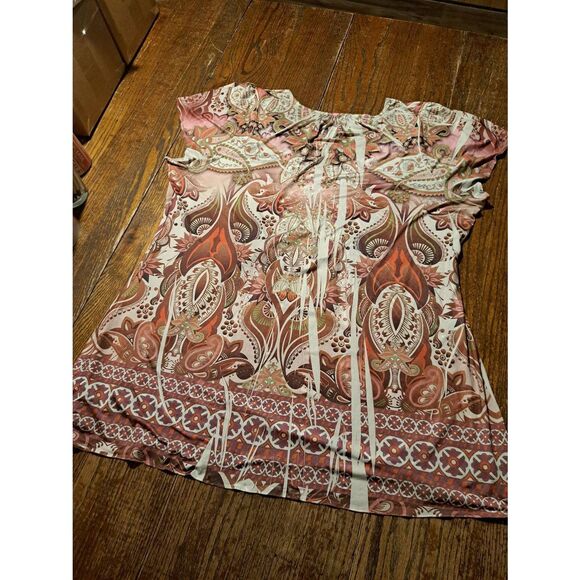 Apartment 9 Women’s 1X Boho Paisley Tunic Top V-Neck Embellished Lace - Picture 3 of 3